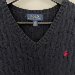 POLO RALPH LAUREN - Boy Cable-Knit Cotton Sweater Vest - Navy, Szie M